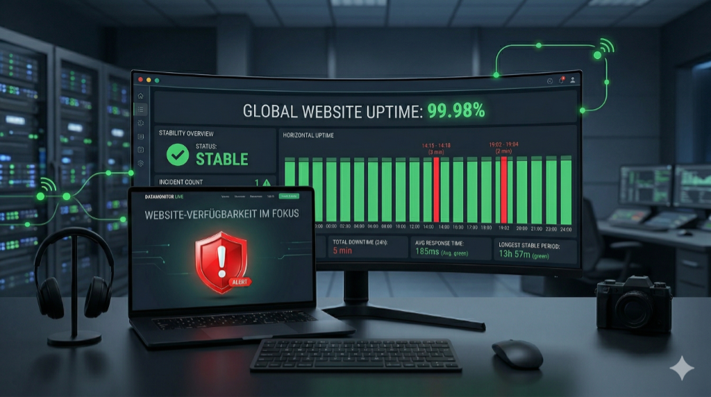 Monitoring Dashboard zeigt Website Uptime und Verfügbarkeitsstatus